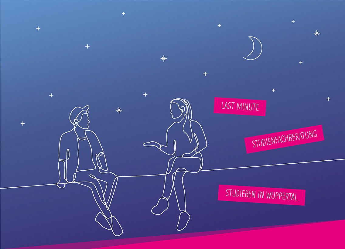 Line-Art: Ein Mann und eine Frau sitzen auf einer Linie und unterhalten sich. 